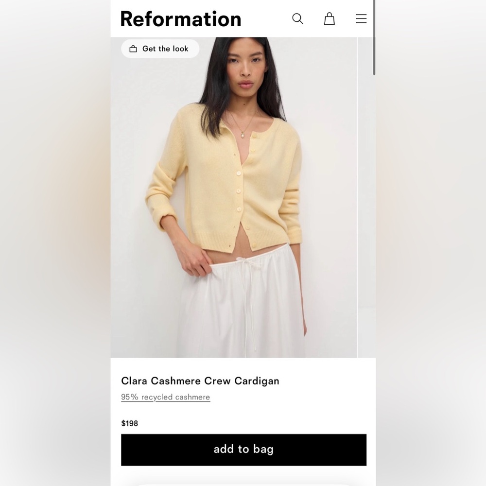 Reformation Clara Cashmere Cardigan — Pale Yellow